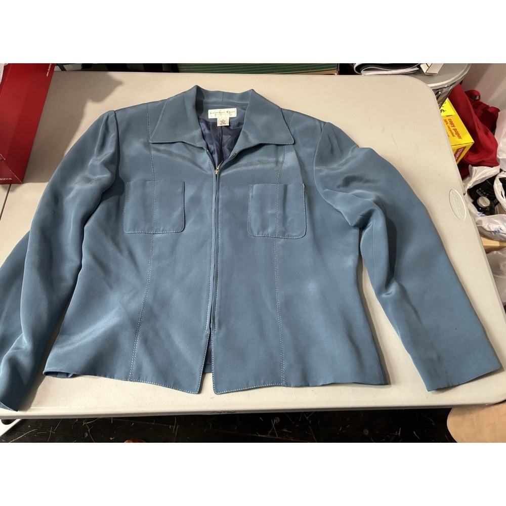 Katherine Kelly size 12 ladies 100% silk shell blazer Light Blue
